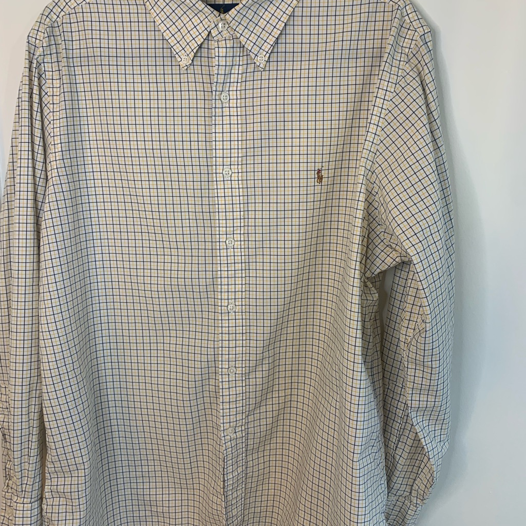 Ralph Lauren Men's Yellow, Gray And White Checkered Shirt